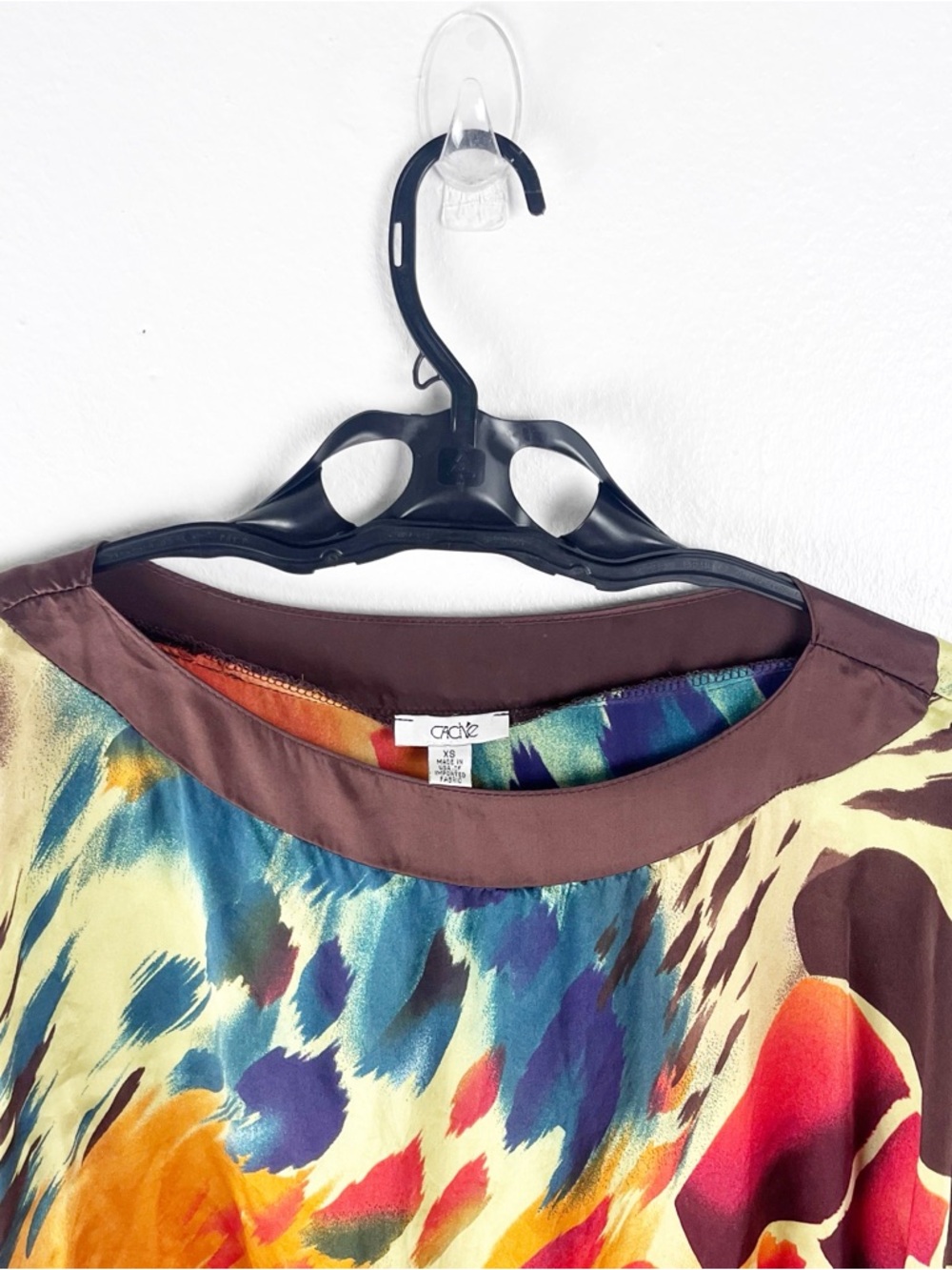 CACHE’ 100% Silk Multicolored Tie Waist  Abstract Print Top Size XS Y2K Artsy - Picture 10 of 10